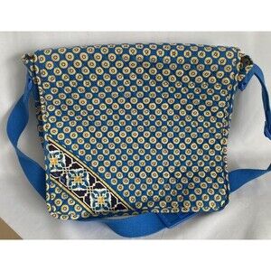 Vera Bradley Riviera Blue Yellow Floral Large Messenger Laptop Crossbody Bag